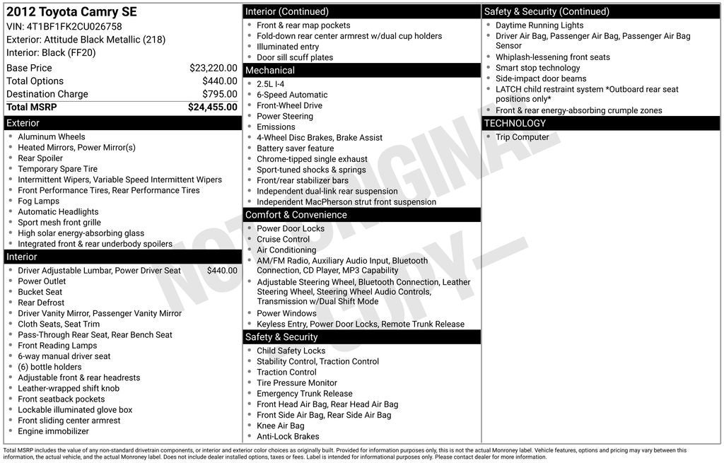 2012 Toyota CAMRY SE