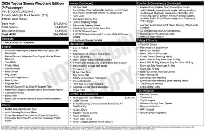 2026 Toyota SIENNA XLE AWD Woodland Edition 7 Passenger