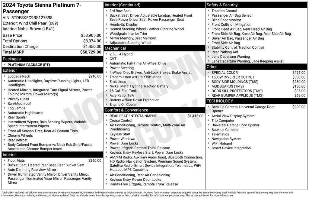 2024 Toyota Sienna Platinum 7 Passenger