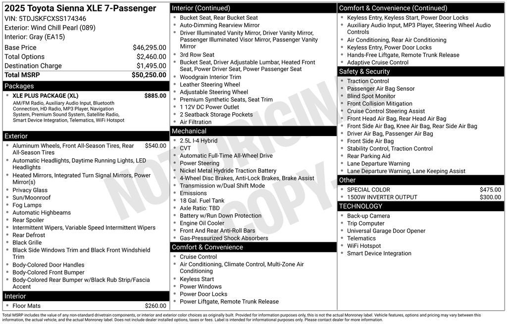 2025 Toyota SIENNA XLE AWD XLE 7 Passenger