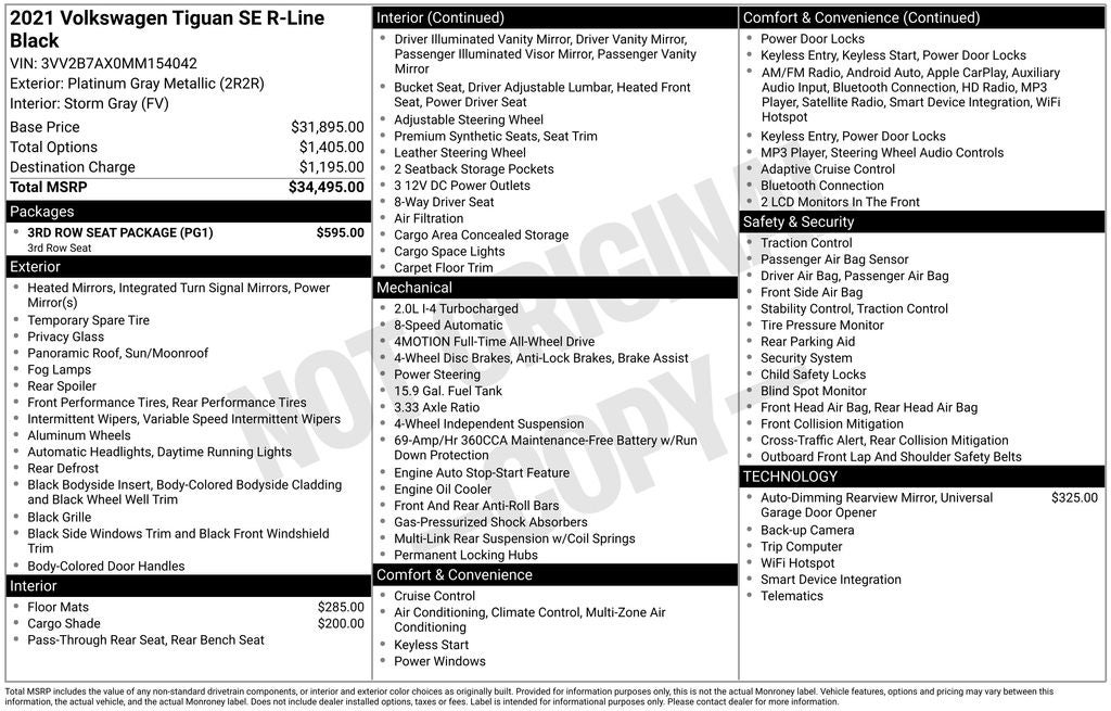 2021 Volkswagen Tiguan 2.0T SE R-Line Black
