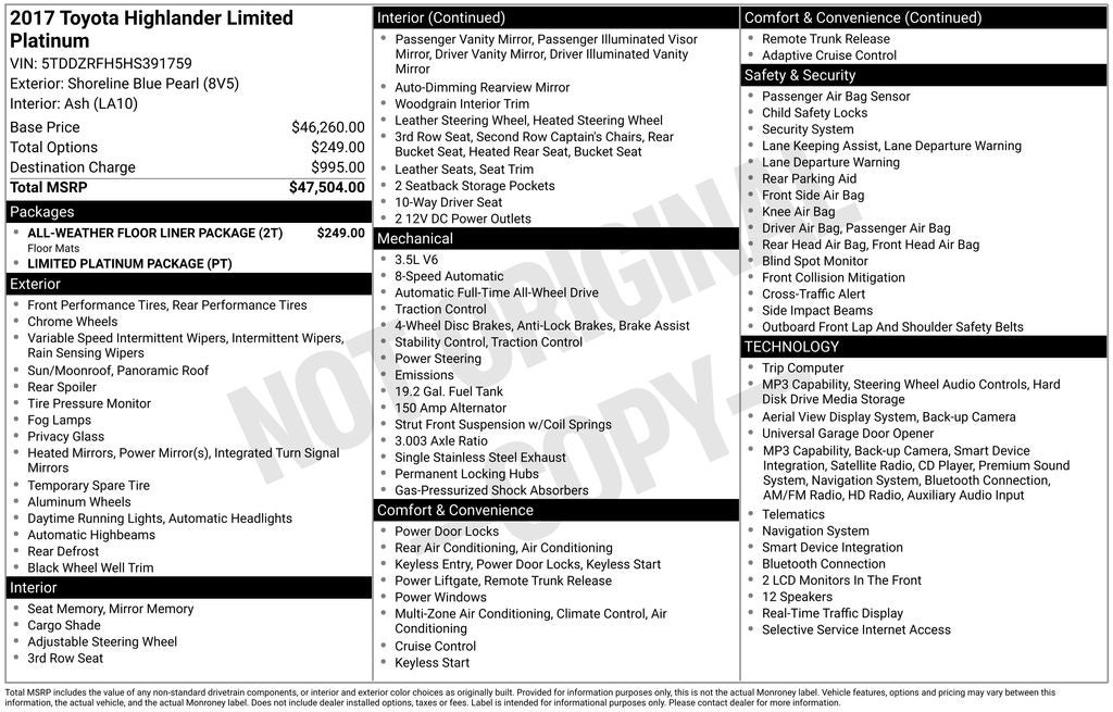 2017 Toyota Highlander Limited Platinum